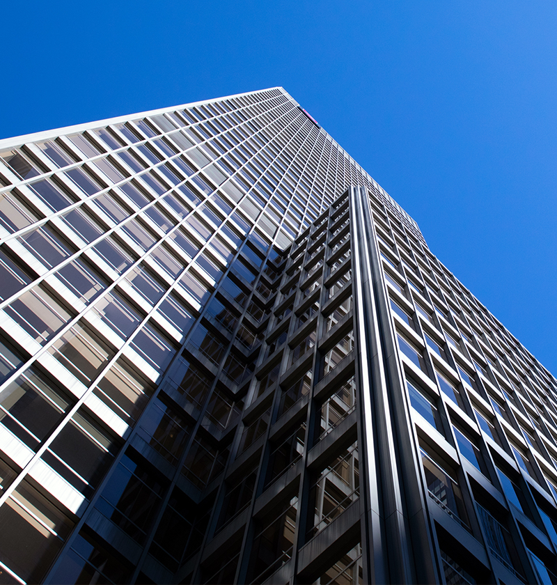 Silvercrest Building shot of skyscraper from vertical angle