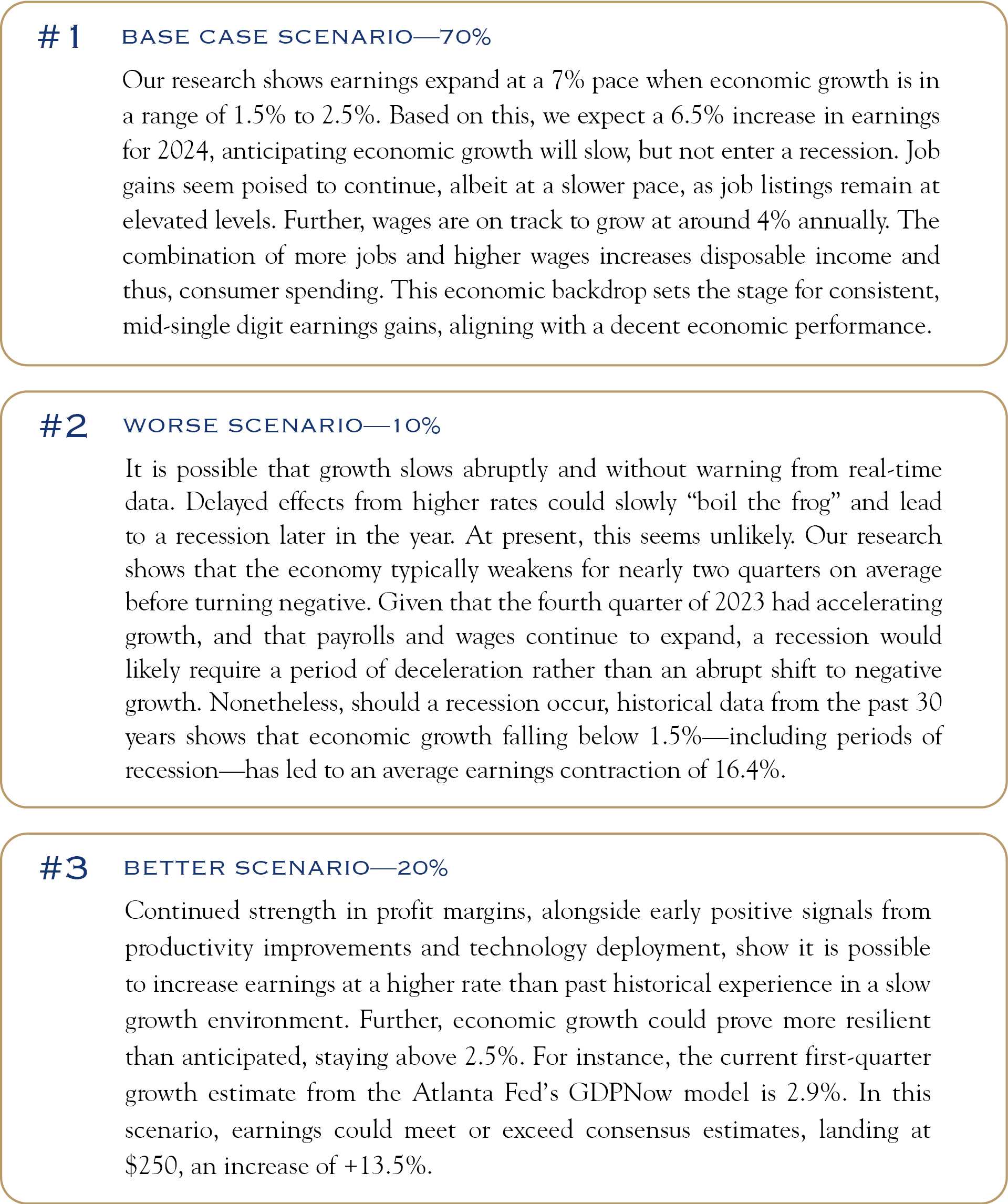 different scenarios for earnings in 2024