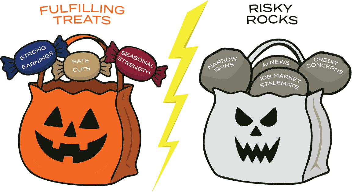 bag of candy with good signs and bag of rocks with signs to watch for