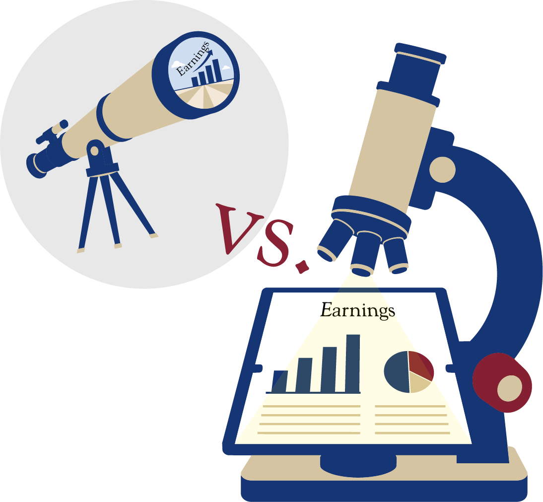 telescope vs. microscope on earnings