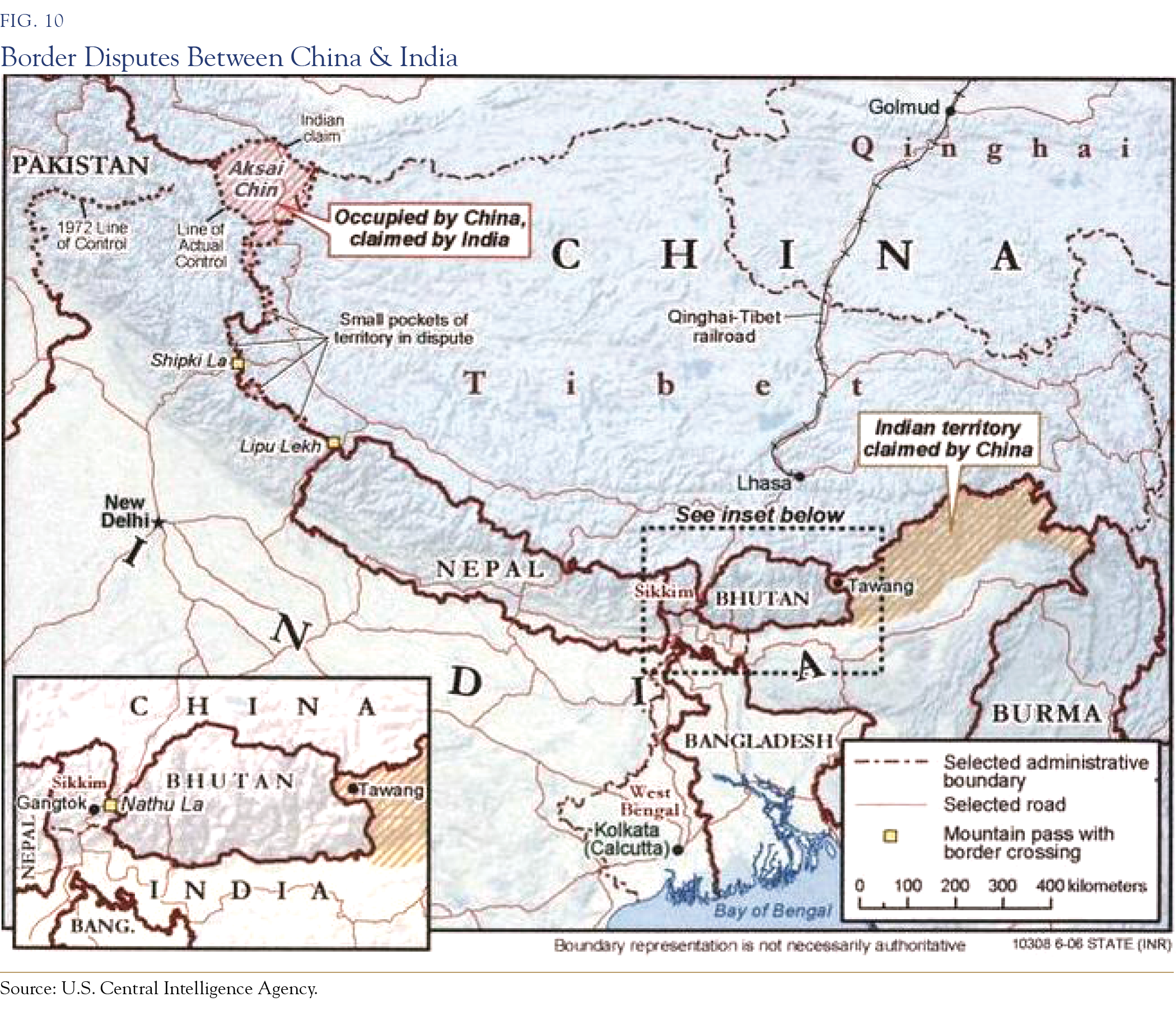 map of the border disputes between china and india