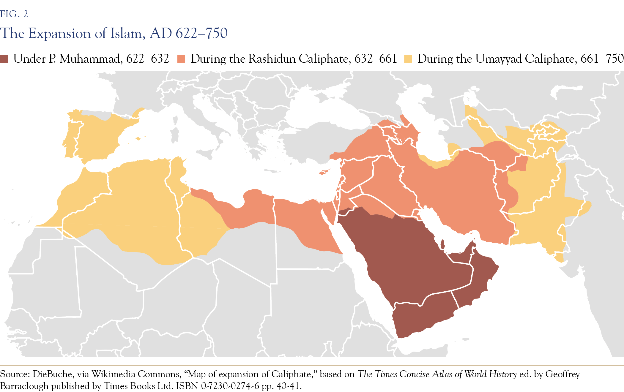 map of the expansion of islam ad 622-750