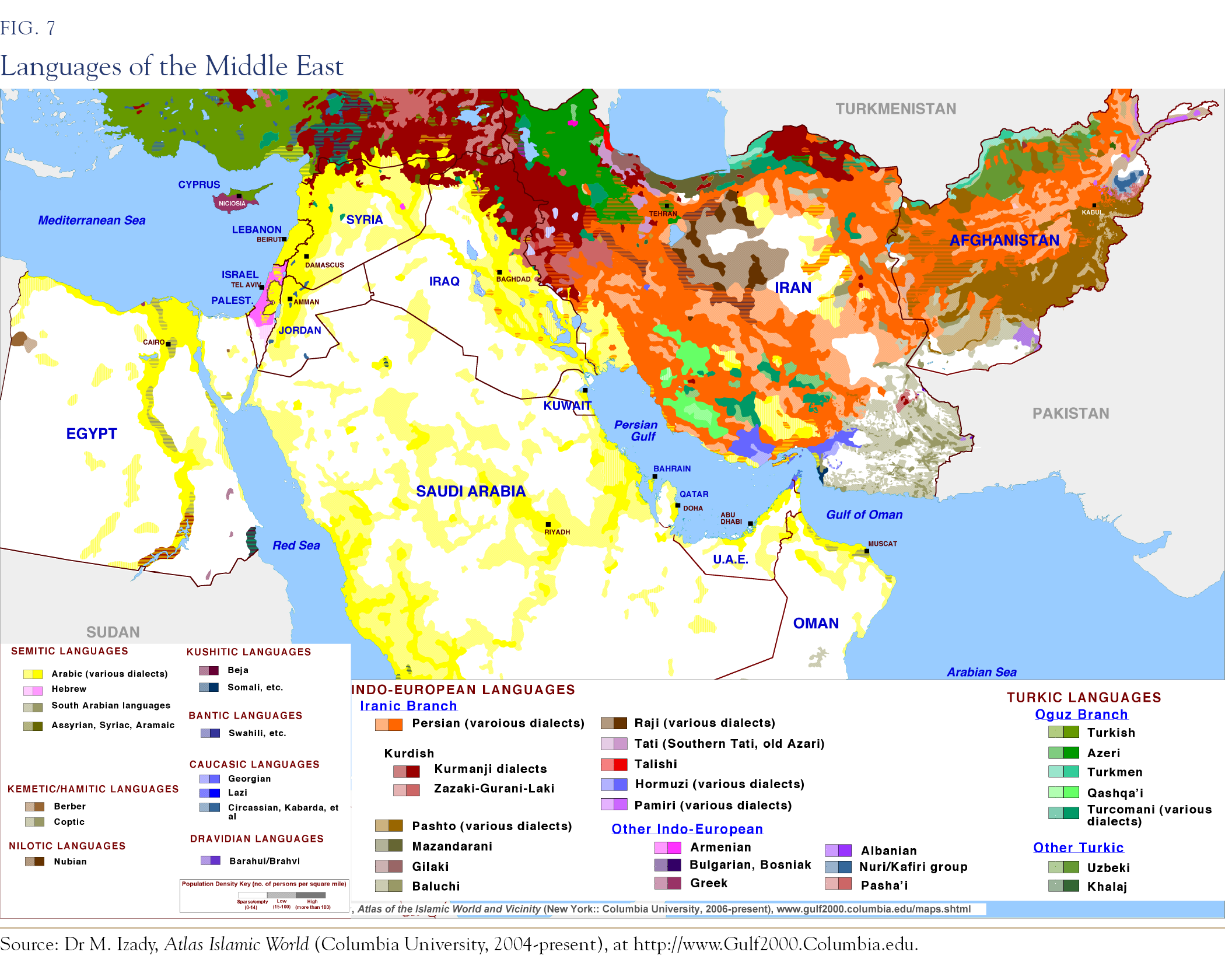 map of the languages of the middle east